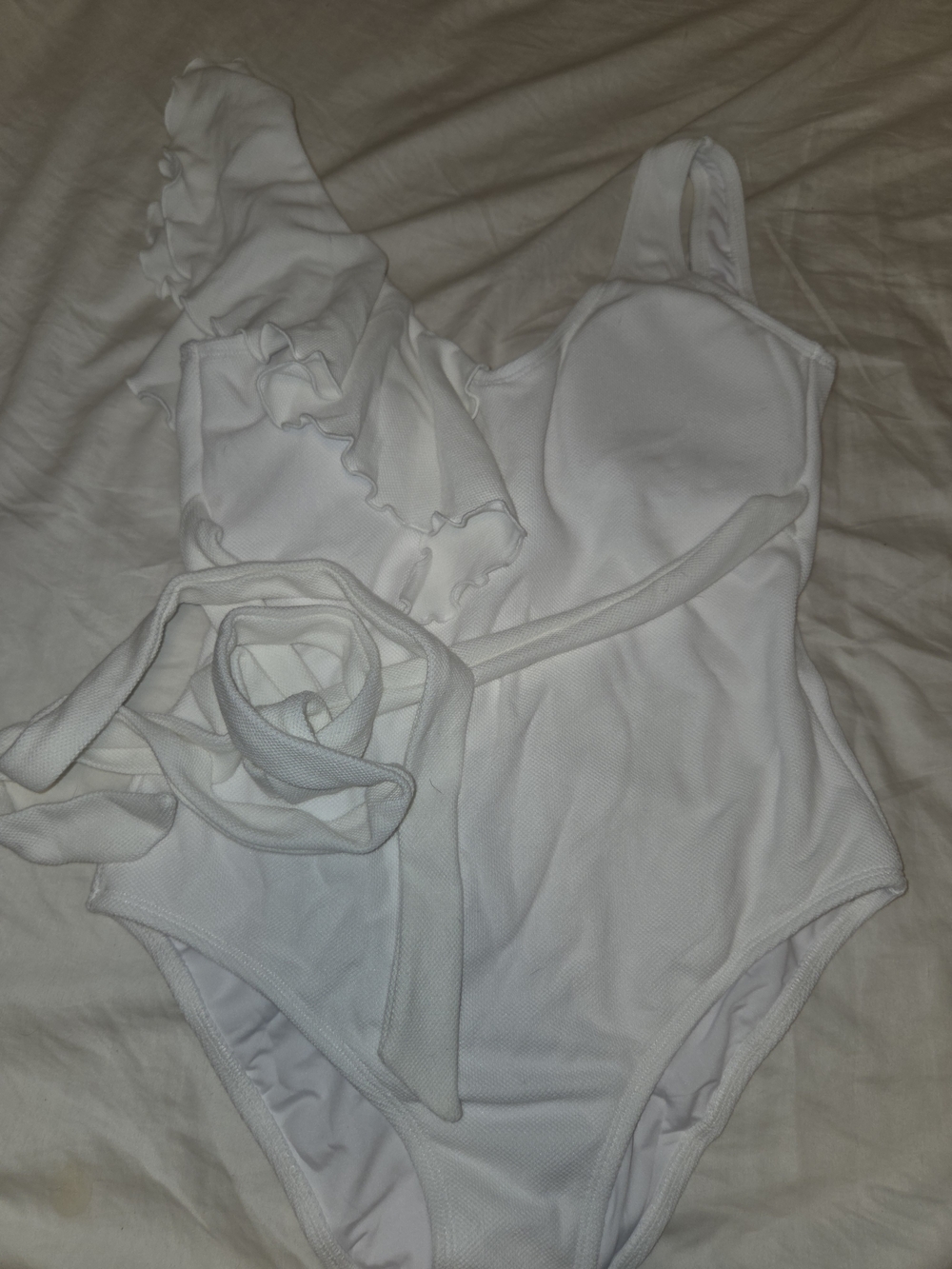 Girls' White One-Shoulder Ruffle One-Piece Swimsuit